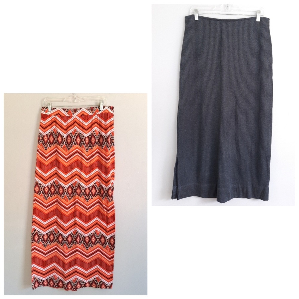 Multicolor Zig Zag Pattern & Gray Ribbed Maxi Ski… - image 1